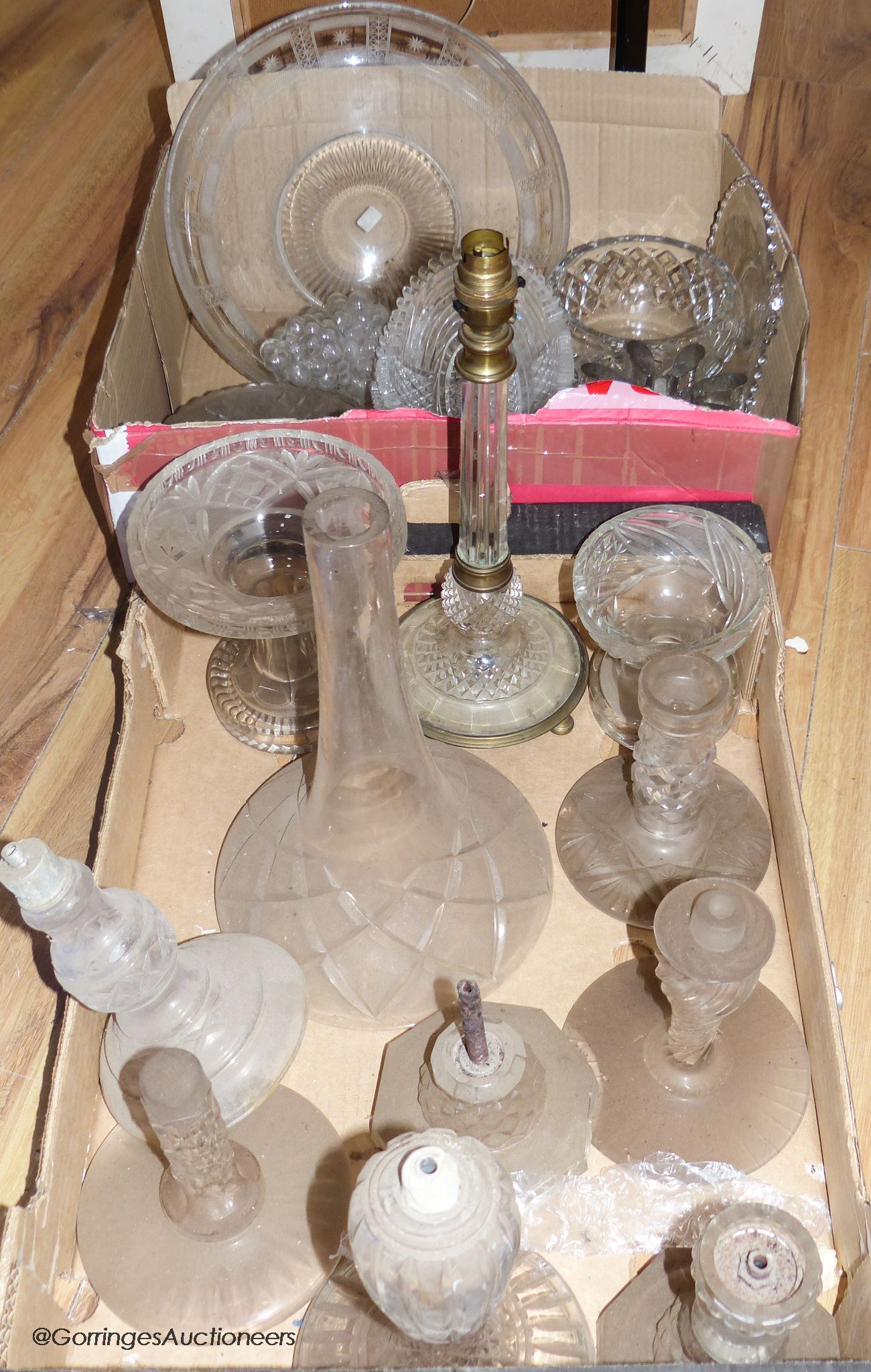 Mixed glass table lamp bases and glassware